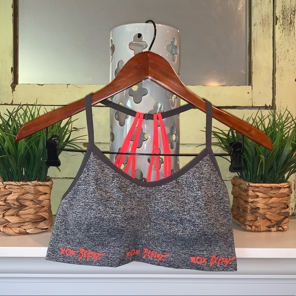 Betsey Johnson Performance Heather Gray Hot Pink Multi-Strap Sports Bra Size L - Picture 2 of 4